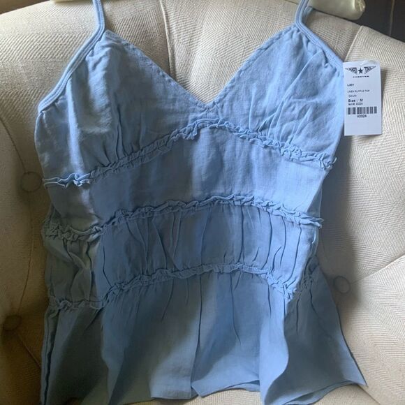 Light Blue Sleeveless Women's Linen Ruffled Top Hardtail Clothing NWT Medium - Picture 9 of 12